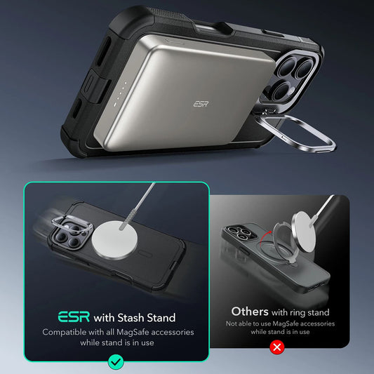 Калъф MagSafe за Apple iPhone 16 Pro, ESR, Cyber Armor Kickstand, Черен