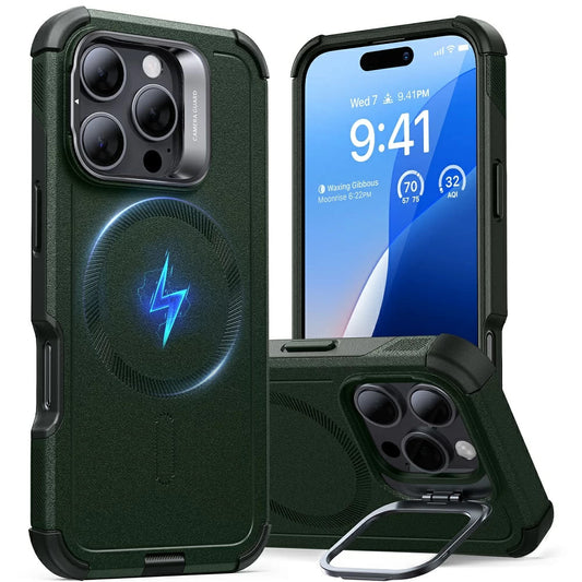 Калъф MagSafe за Apple iPhone 16 Pro, ESR, Cyber Armor Kickstand, Зелен
