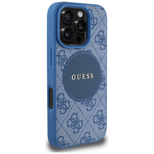 Калъф MagSafe за Apple iPhone 16 Pro, Guess, 4G Circle Classic Logo, Син