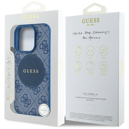 Калъф MagSafe за Apple iPhone 16 Pro, Guess, 4G Circle Classic Logo, Син