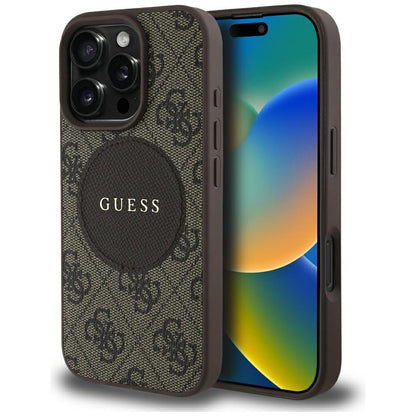 Калъф MagSafe за Apple iPhone 16 Pro, Guess, 4G Circle Classic Logo, Кафяв