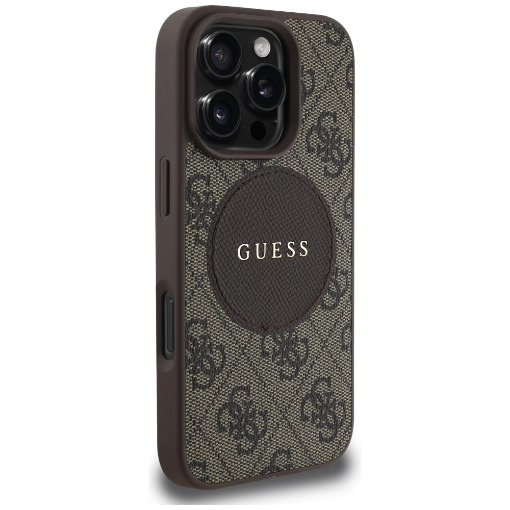 Калъф MagSafe за Apple iPhone 16 Pro, Guess, 4G Circle Classic Logo, Кафяв