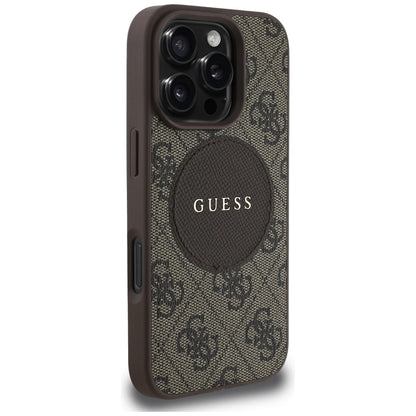 Калъф MagSafe за Apple iPhone 16 Pro, Guess, 4G Circle Classic Logo, Кафяв