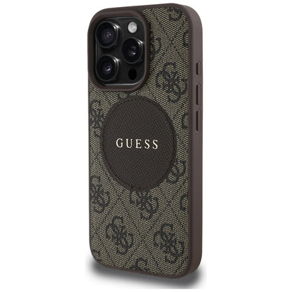 Калъф MagSafe за Apple iPhone 16 Pro, Guess, 4G Circle Classic Logo, Кафяв