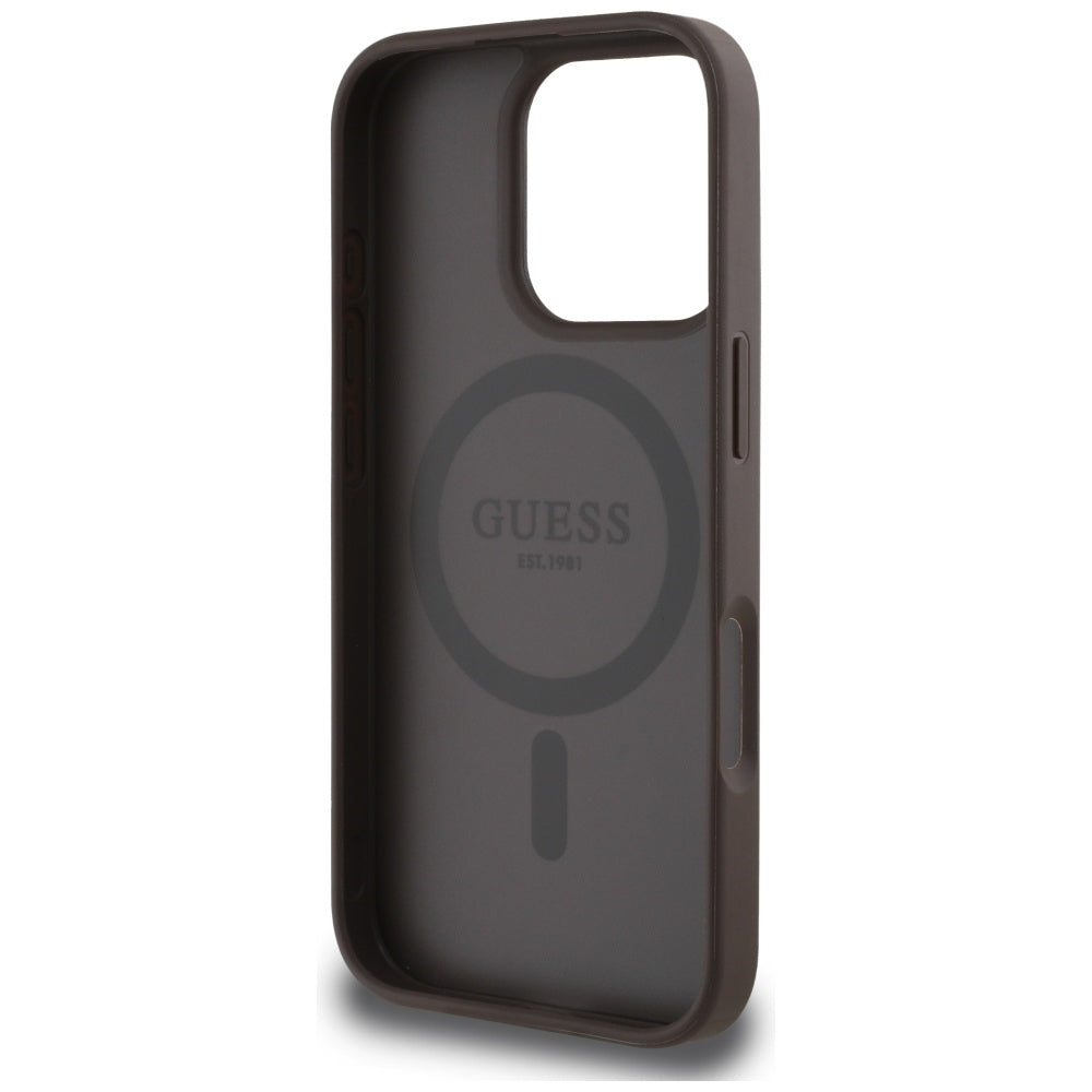 Калъф MagSafe за Apple iPhone 16 Pro, Guess, 4G Circle Classic Logo, Кафяв
