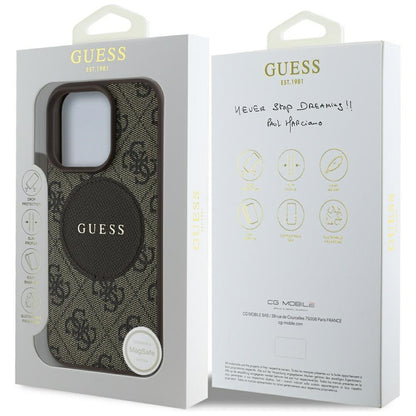 Калъф MagSafe за Apple iPhone 16 Pro, Guess, 4G Circle Classic Logo, Кафяв