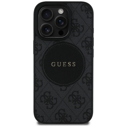 Калъф MagSafe за Apple iPhone 16 Pro, Guess, 4G Circle Classic Logo, Черен