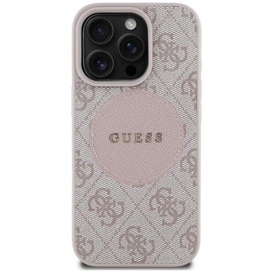 Калъф MagSafe за Apple iPhone 16 Pro, Guess, 4G Circle Classic Logo, Розов