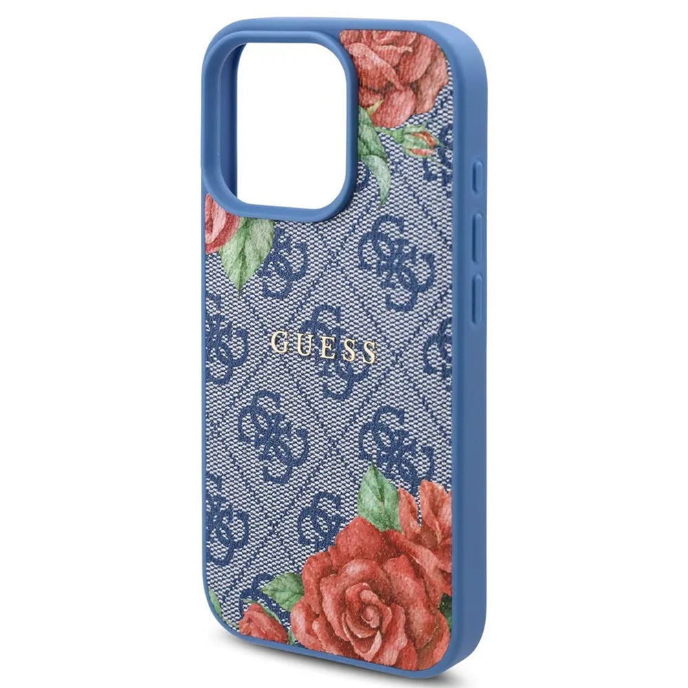 Калъф MagSafe за Apple iPhone 16 Pro, Guess, 4G Flowers Print, Син