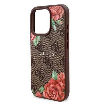 Калъф MagSafe за Apple iPhone 16 Pro, Guess, 4G Flowers Print, Кафяв