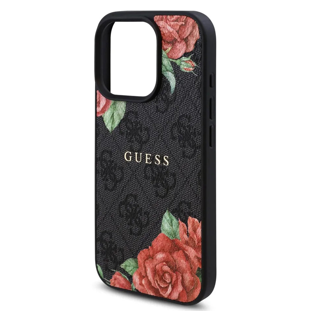 Калъф MagSafe за Apple iPhone 16 Pro, Guess, 4G Flowers Print, Черен
