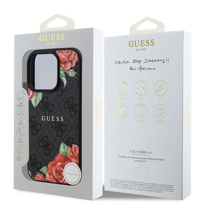 Калъф MagSafe за Apple iPhone 16 Pro, Guess, 4G Flowers Print, Черен