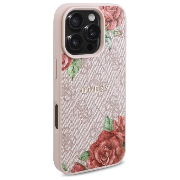 Калъф MagSafe за Apple iPhone 16 Pro, Guess, 4G Flowers Print, Розов