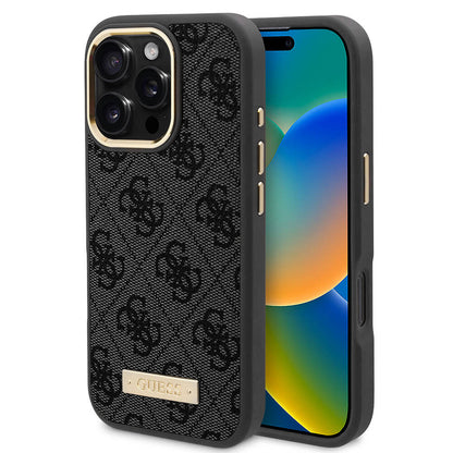 Калъф MagSafe за Apple iPhone 16 Pro, Guess, 4G Logo Plate, Черен