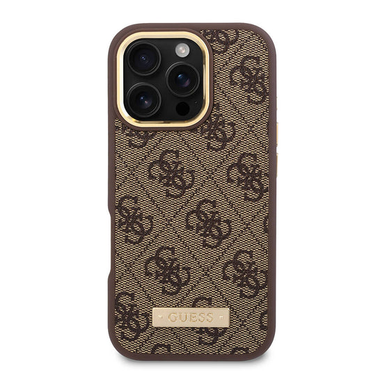 Калъф MagSafe за Apple iPhone 16 Pro, Guess, 4G Logo Plate, Черен