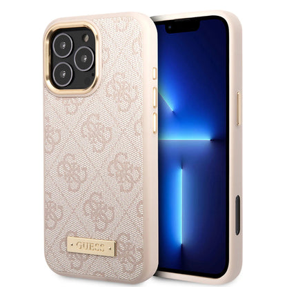 Калъф MagSafe за Apple iPhone 16 Pro, Guess, 4G Logo Plate, Розов