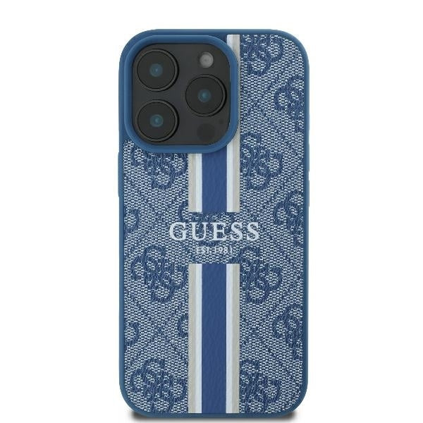 Калъф MagSafe за Apple iPhone 16 Pro, Guess, 4G Printed Stripes, Син