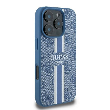 Калъф MagSafe за Apple iPhone 16 Pro, Guess, 4G Printed Stripes, Син