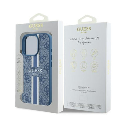 Калъф MagSafe за Apple iPhone 16 Pro, Guess, 4G Printed Stripes, Син