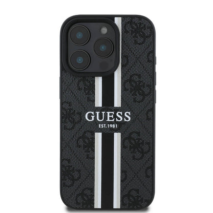 Калъф MagSafe за Apple iPhone 16 Pro, Guess, 4G Printed Stripes, Черен
