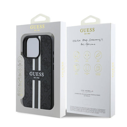 Калъф MagSafe за Apple iPhone 16 Pro, Guess, 4G Printed Stripes, Черен