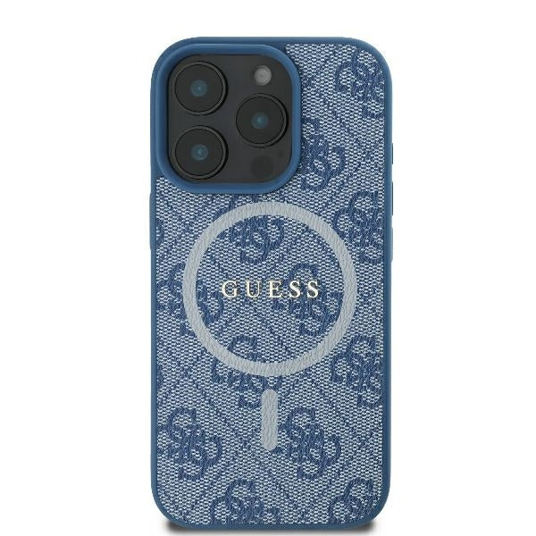 Калъф MagSafe за Apple iPhone 16 Pro, Guess, 4G Ring Classic Logo, Син