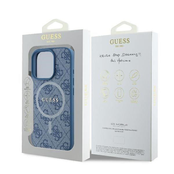 Калъф MagSafe за Apple iPhone 16 Pro, Guess, 4G Ring Classic Logo, Син