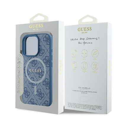 Калъф MagSafe за Apple iPhone 16 Pro, Guess, 4G Ring Classic Logo, Син