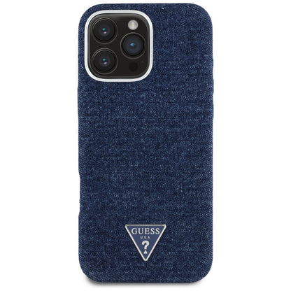 Калъф MagSafe за Apple iPhone 16 Pro, Guess, Denim Triangle Logo, Син