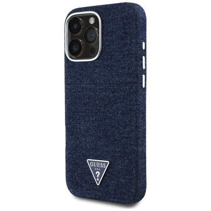 Калъф MagSafe за Apple iPhone 16 Pro, Guess, Denim Triangle Logo, Син