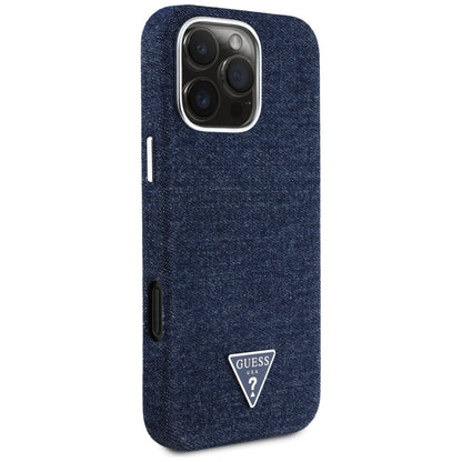 Калъф MagSafe за Apple iPhone 16 Pro, Guess, Denim Triangle Logo, Син