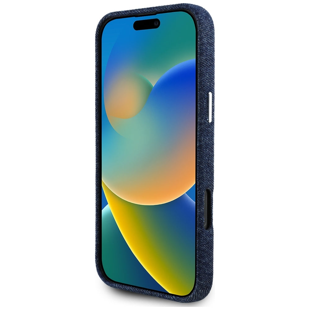 Калъф MagSafe за Apple iPhone 16 Pro, Guess, Denim Triangle Logo, Син