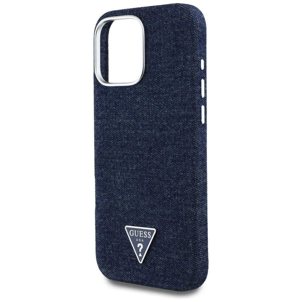 Калъф MagSafe за Apple iPhone 16 Pro, Guess, Denim Triangle Logo, Син