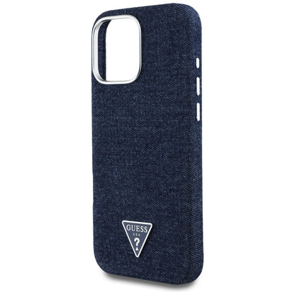 Калъф MagSafe за Apple iPhone 16 Pro, Guess, Denim Triangle Logo, Син