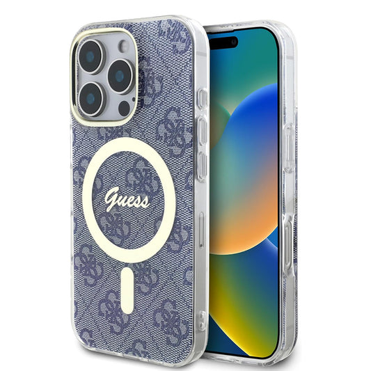 Калъф MagSafe за Apple iPhone 16 Pro, Guess, IML 4G, Син