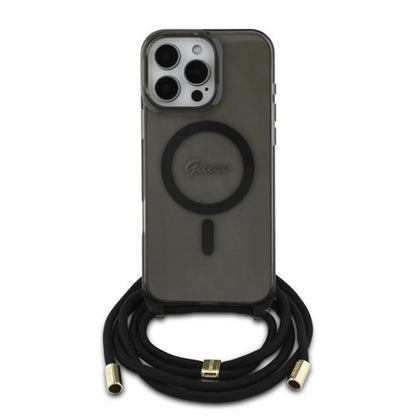 Калъф MagSafe за Apple iPhone 16 Pro, Guess, IML Crossbody Cord Script, Черен