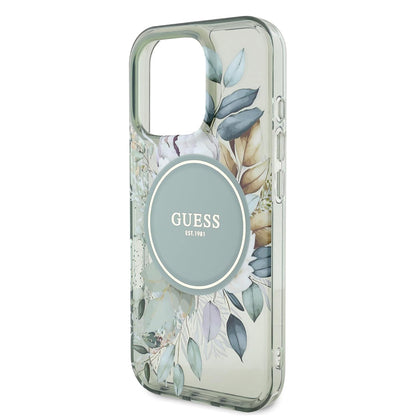 Калъф MagSafe за Apple iPhone 16 Pro, Guess, IML Flower & Tonal Circle, Зелен