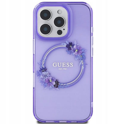 Калъф MagSafe за Apple iPhone 16 Pro, Guess, IML Flowers Wreath, Лилав