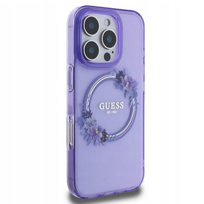 Калъф MagSafe за Apple iPhone 16 Pro, Guess, IML Flowers Wreath, Лилав