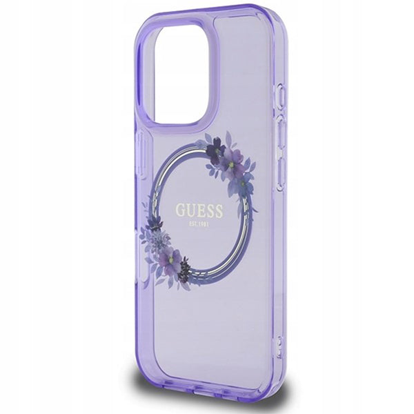 Калъф MagSafe за Apple iPhone 16 Pro, Guess, IML Flowers Wreath, Лилав
