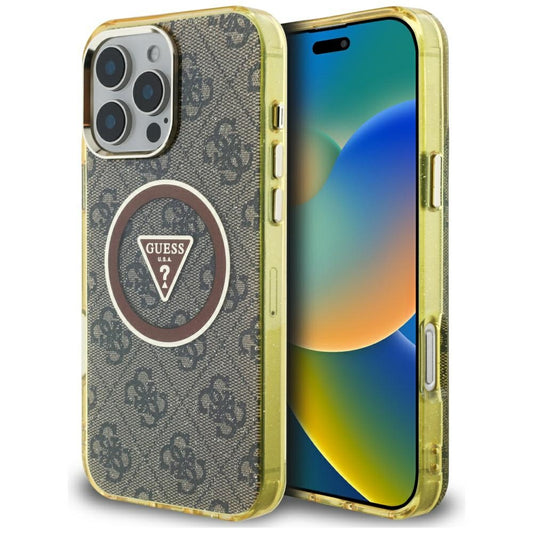 Калъф MagSafe за Apple iPhone 16 Pro, Guess, IML Glitter 4G Circle Triangle, Кафяв
