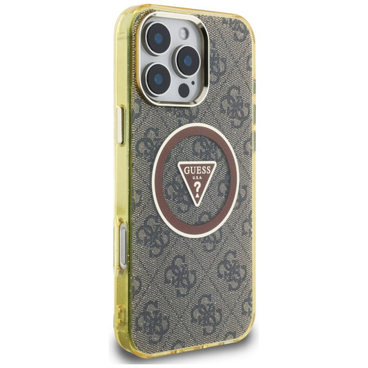 Калъф MagSafe за Apple iPhone 16 Pro, Guess, IML Glitter 4G Circle Triangle, Кафяв