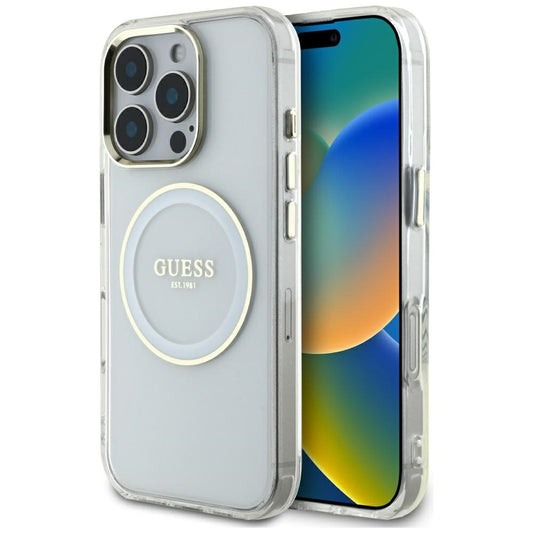 Калъф MagSafe за Apple iPhone 16 Pro, Guess, IML Metal Colored Circle, Бял