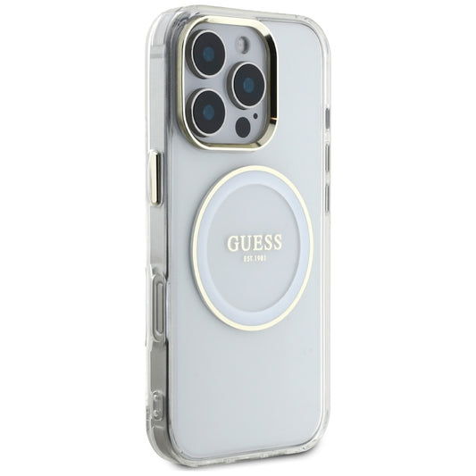 Калъф MagSafe за Apple iPhone 16 Pro, Guess, IML Metal Colored Circle, Бял