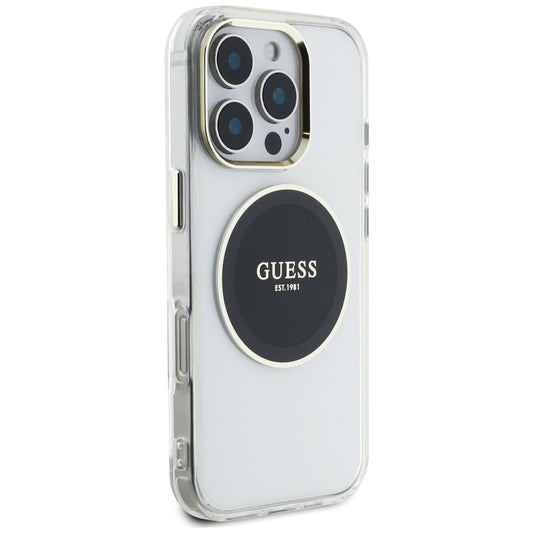 Калъф MagSafe за Apple iPhone 16 Pro, Guess, IML Metal Colored Circle, Черен