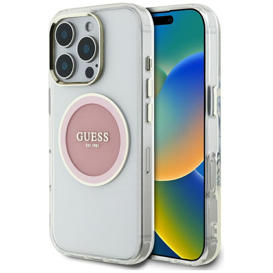 Калъф MagSafe за Apple iPhone 16 Pro, Guess, IML Metal Colored Circle, Розов