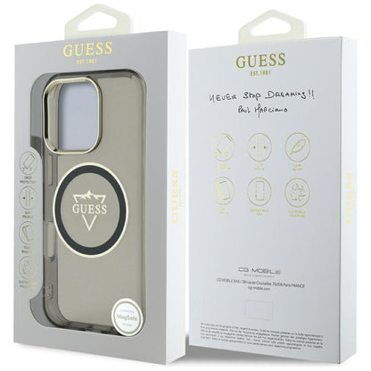 Калъф MagSafe за Apple iPhone 16 Pro, Guess, IML Metal Mountain Logo, Черен