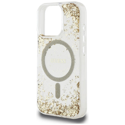 Калъф MagSafe за Apple iPhone 16 Pro, Guess, Resin Bottom Glitter, Златист