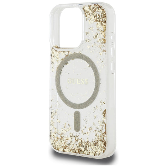 Калъф MagSafe за Apple iPhone 16 Pro, Guess, Resin Bottom Glitter, Златист