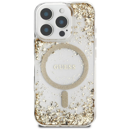 Калъф MagSafe за Apple iPhone 16 Pro, Guess, Resin Bottom Glitter, Златист
